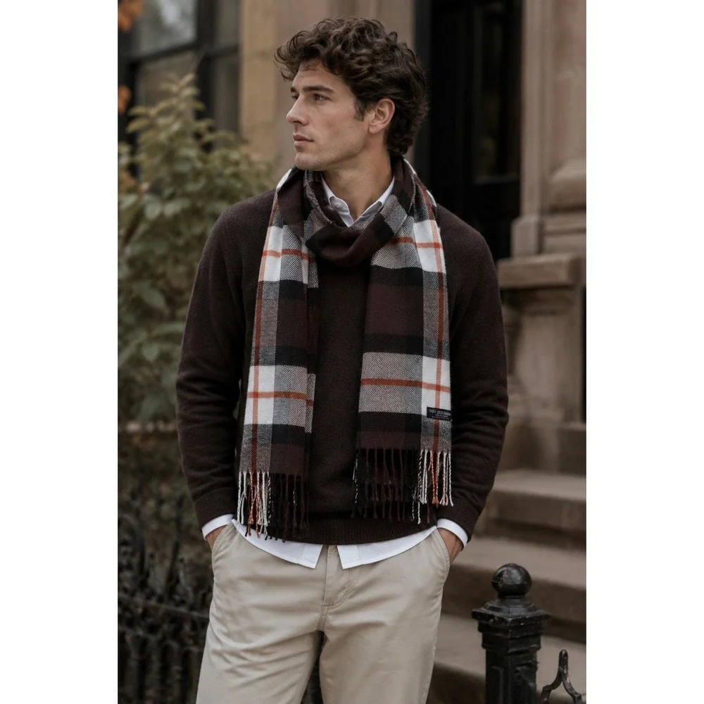 Cashmere Scarf Soft Luxurious Classic Multicolor Plaid Fringe Made Scotland Cozy
